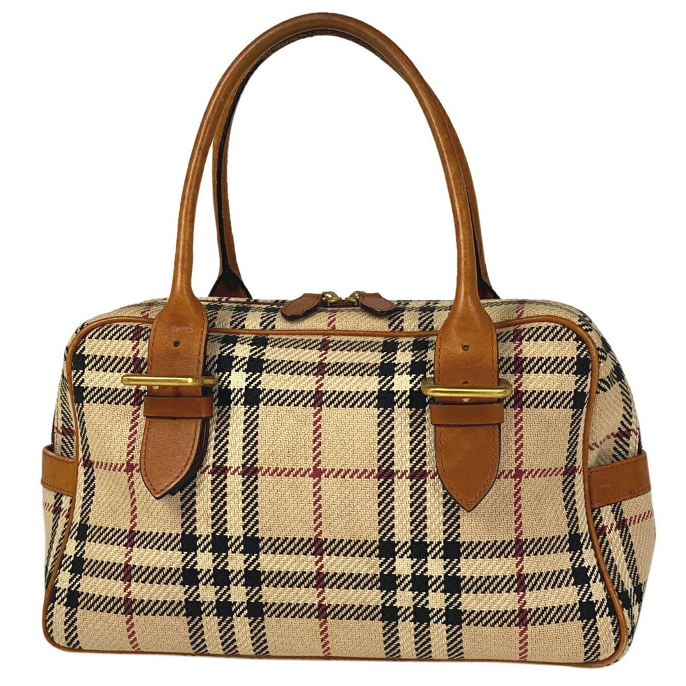 Burberry check handbag tote bag shoulder Nova canvas beige brown